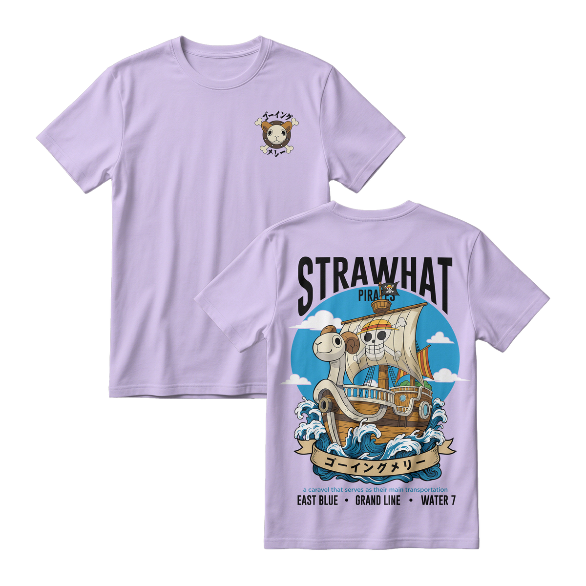 Anime One Piece Straw Hat Pirates Thousand Sunny Journey Short Sleeve Tee - RZM017