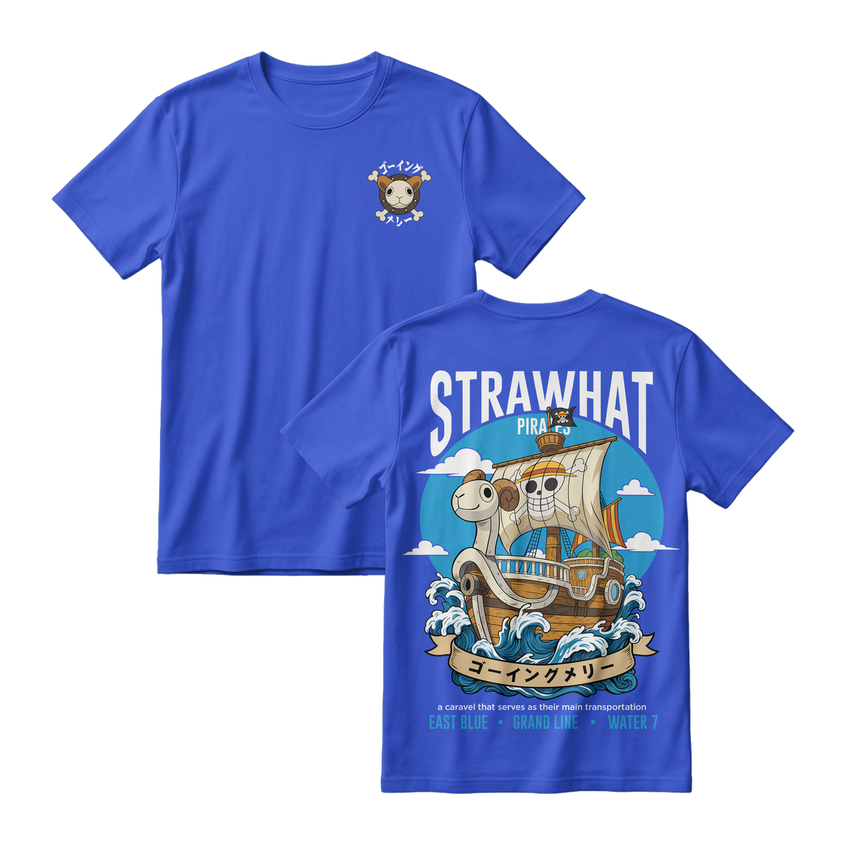 Anime One Piece Straw Hat Pirates Thousand Sunny Journey Short Sleeve Tee - RZM017