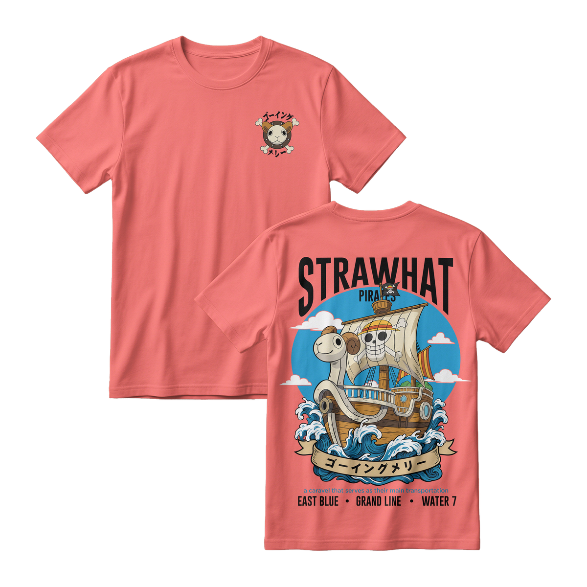 Anime One Piece Straw Hat Pirates Thousand Sunny Journey Short Sleeve Tee - RZM017