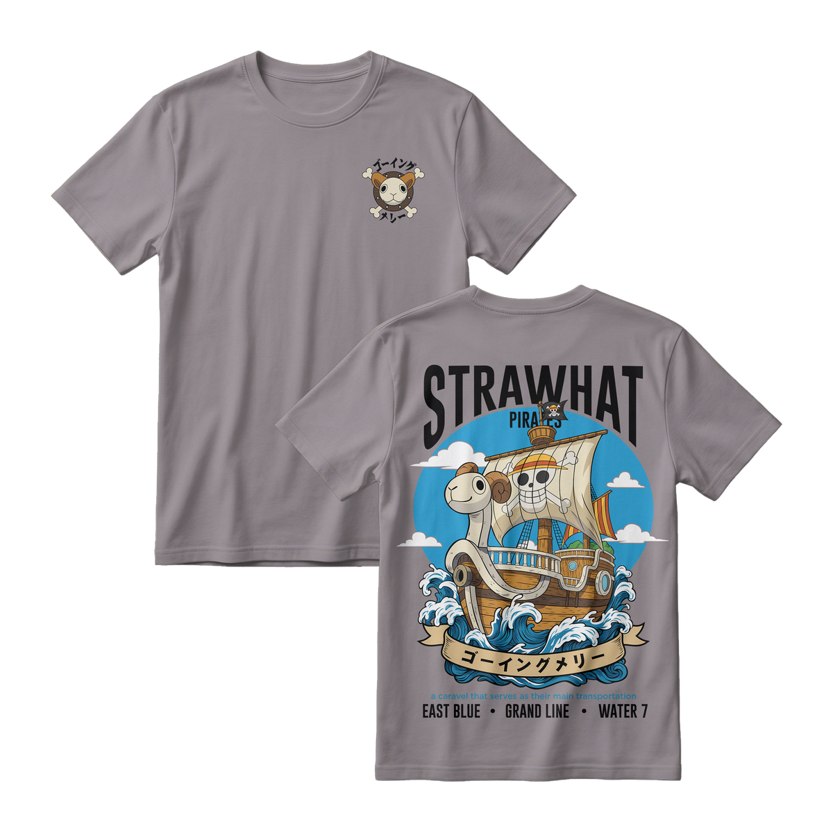 Anime One Piece Straw Hat Pirates Thousand Sunny Journey Short Sleeve Tee - RZM017