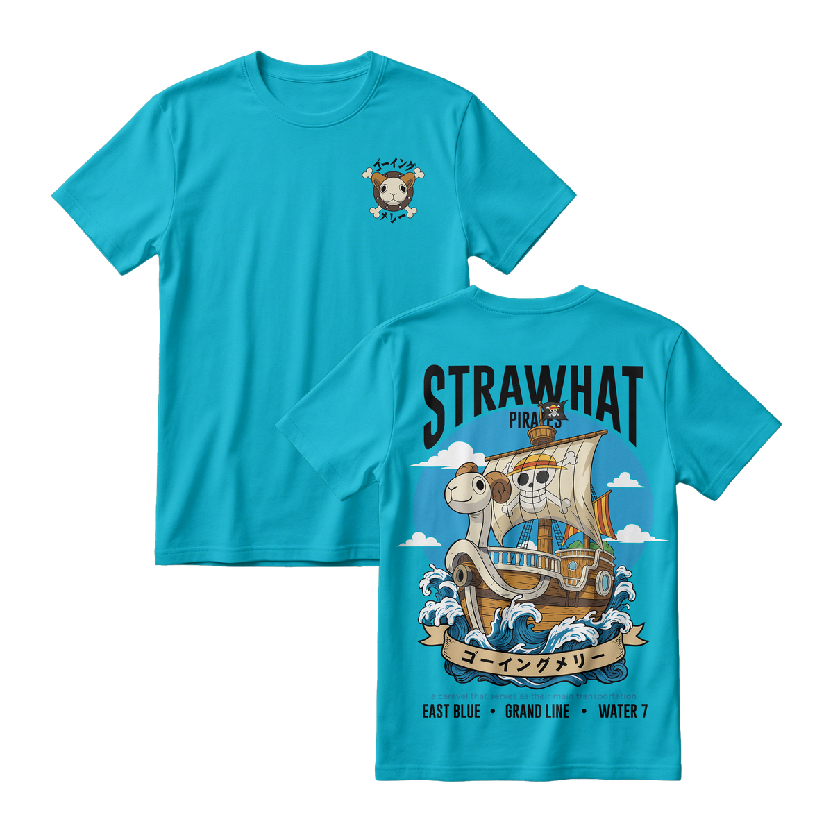 Anime One Piece Straw Hat Pirates Thousand Sunny Journey Short Sleeve Tee - RZM017