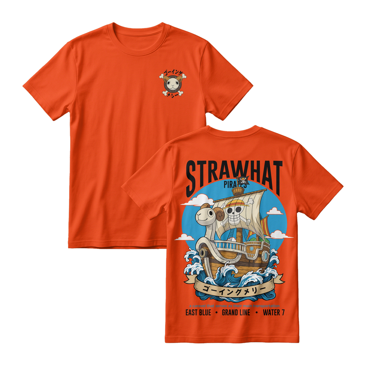 Anime One Piece Straw Hat Pirates Thousand Sunny Journey Short Sleeve Tee - RZM017