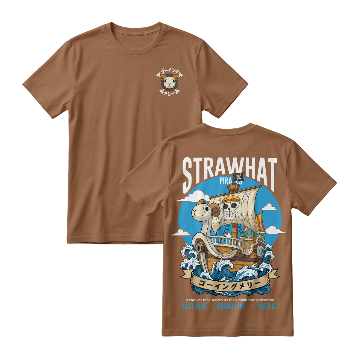Anime One Piece Straw Hat Pirates Thousand Sunny Journey Short Sleeve Tee - RZM017