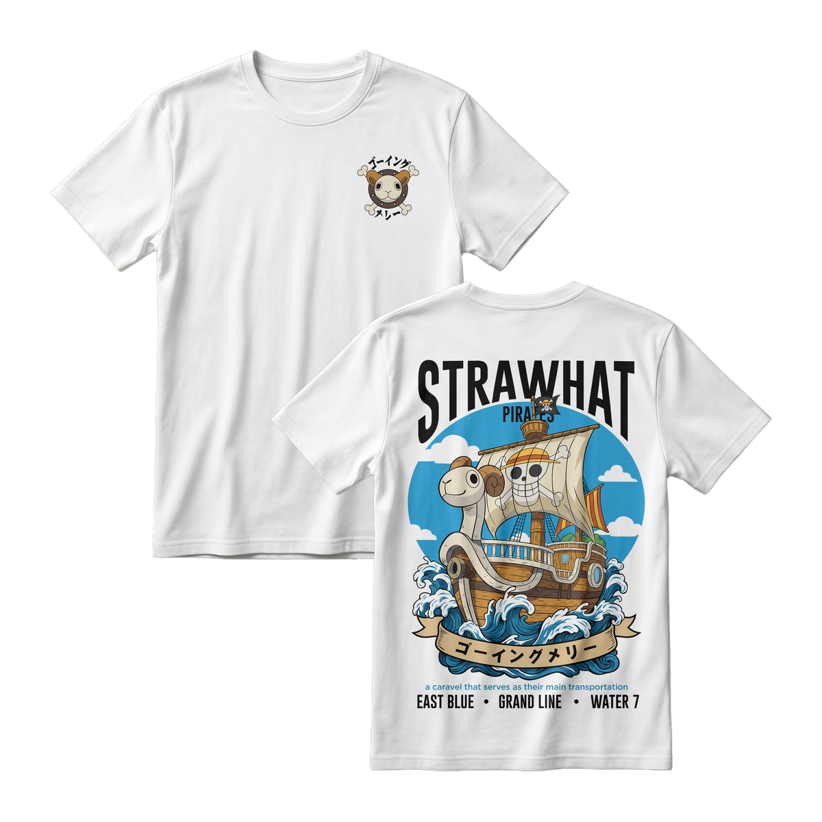 Anime One Piece Straw Hat Pirates Thousand Sunny Journey Short Sleeve Tee - RZM017