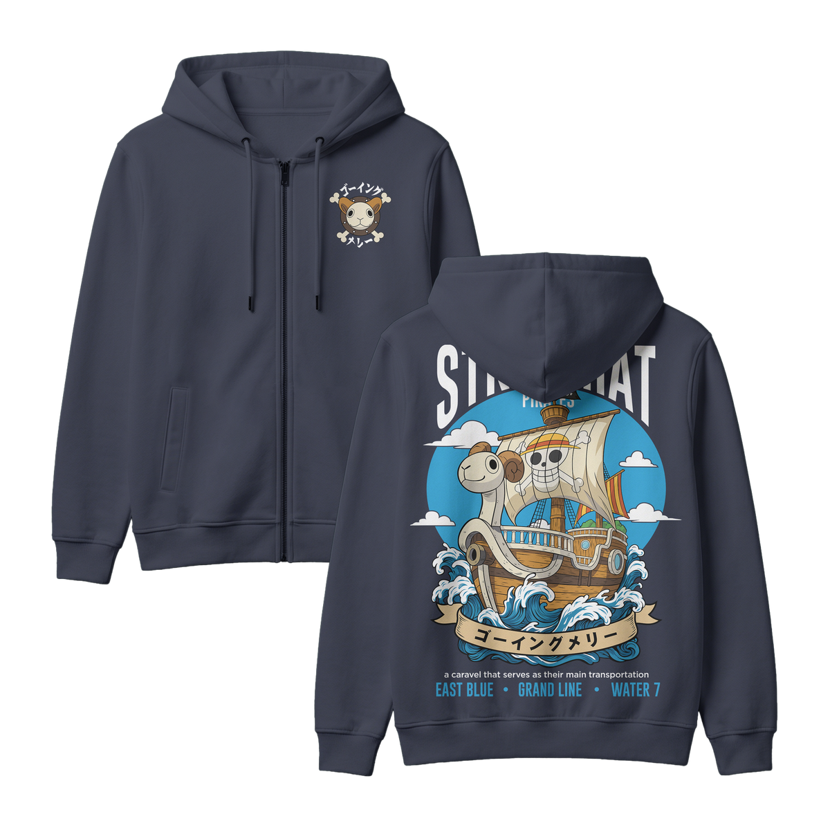 Anime One Piece Straw Hat Pirates Thousand Sunny Journey Zip-up Hoodie - RZM017