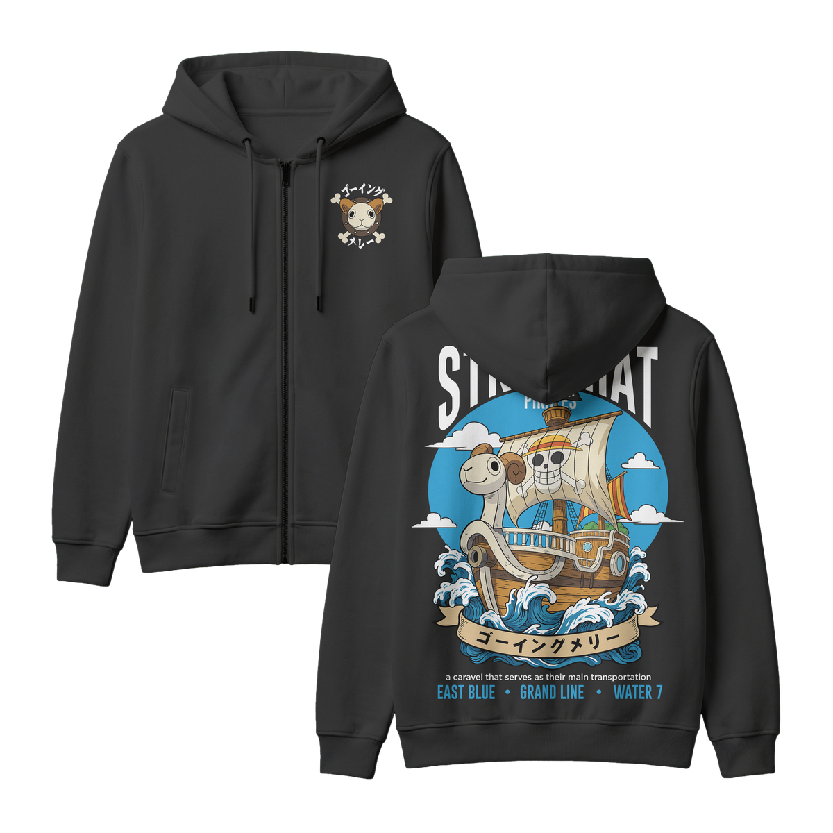 Anime One Piece Straw Hat Pirates Thousand Sunny Journey Zip-up Hoodie - RZM017