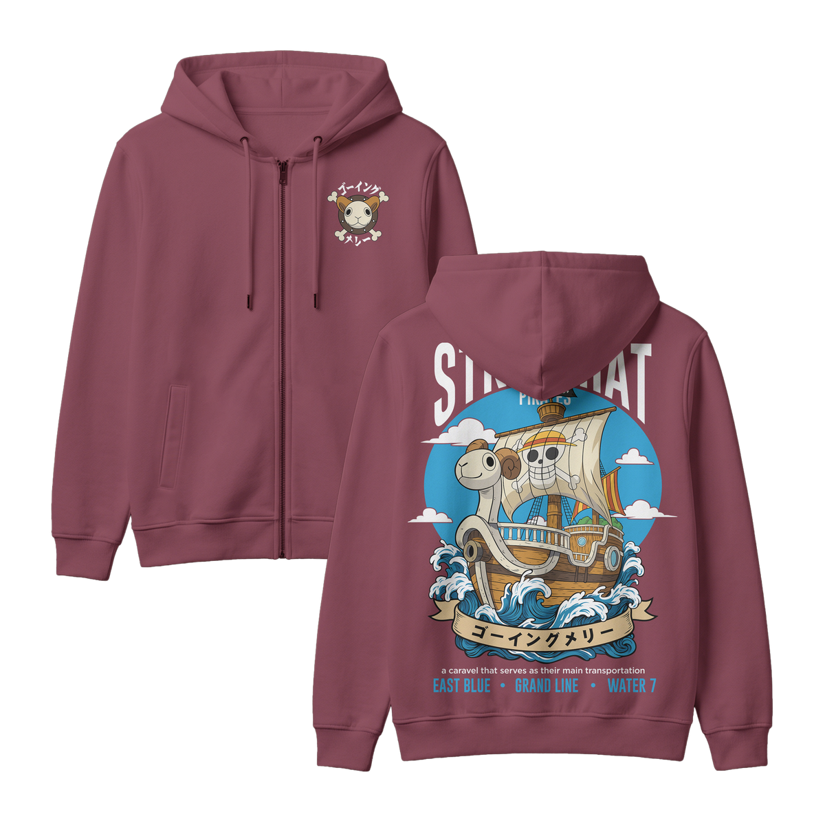 Anime One Piece Straw Hat Pirates Thousand Sunny Journey Zip-up Hoodie - RZM017