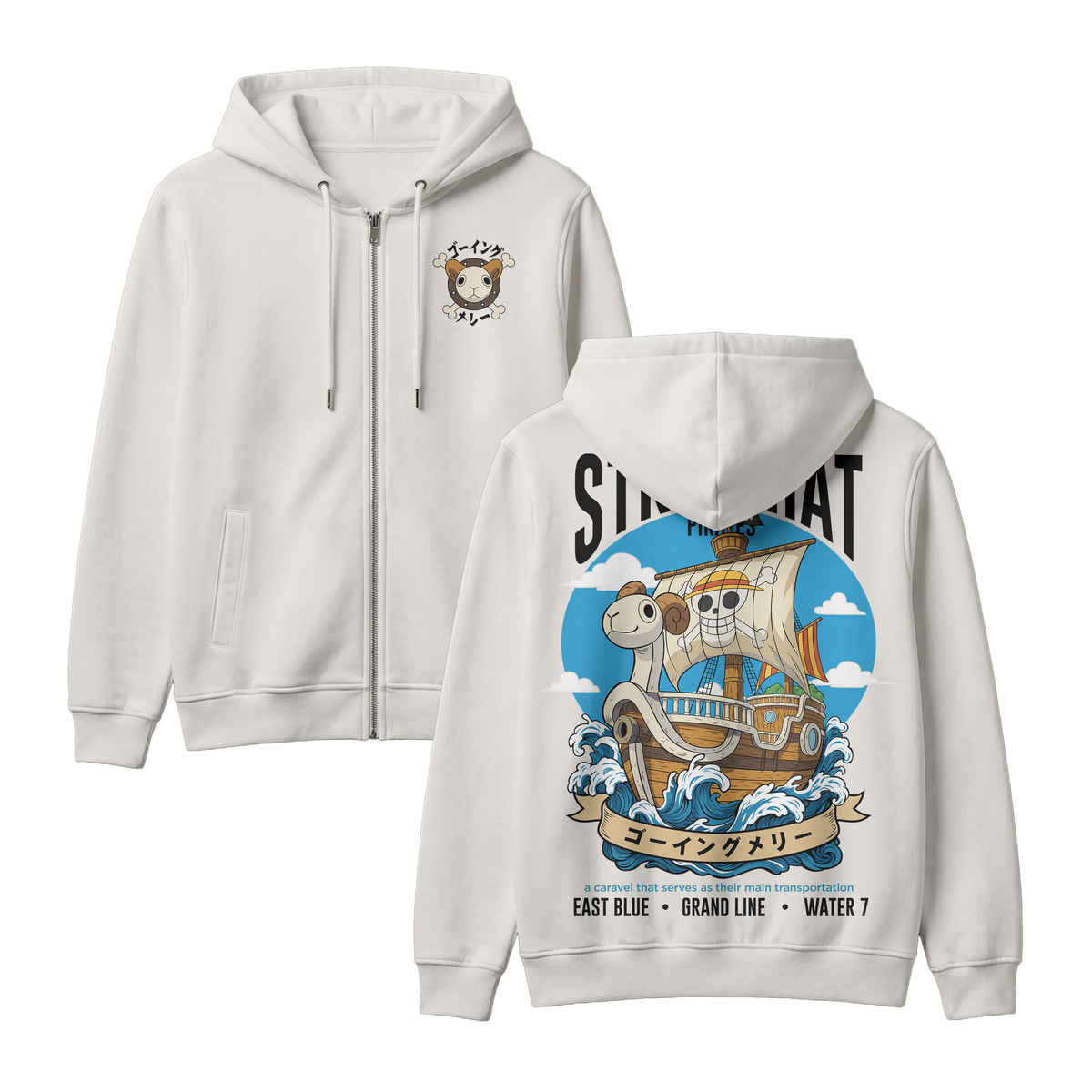 Anime One Piece Straw Hat Pirates Thousand Sunny Journey Zip-up Hoodie - RZM017