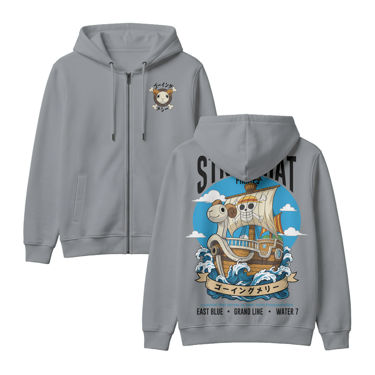 Anime One Piece Straw Hat Pirates Thousand Sunny Journey Zip-up Hoodie - RZM017