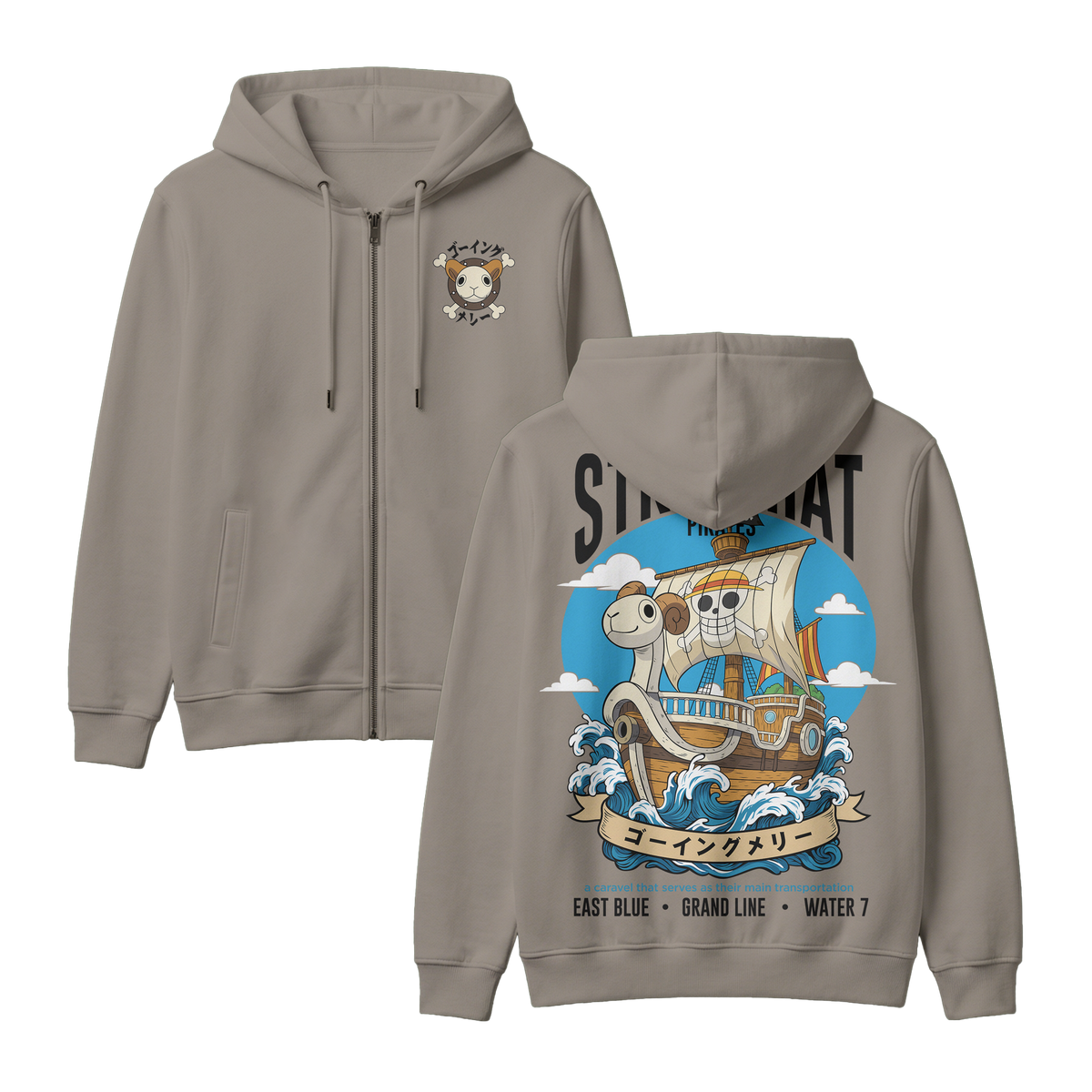 Anime One Piece Straw Hat Pirates Thousand Sunny Journey Zip-up Hoodie - RZM017