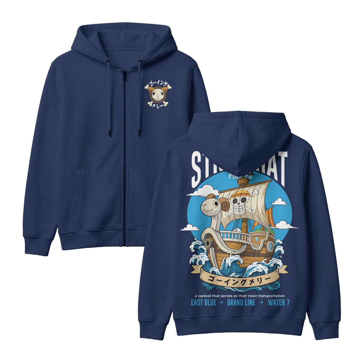 Anime One Piece Straw Hat Pirates Thousand Sunny Journey Zip-up Hoodie - RZM017