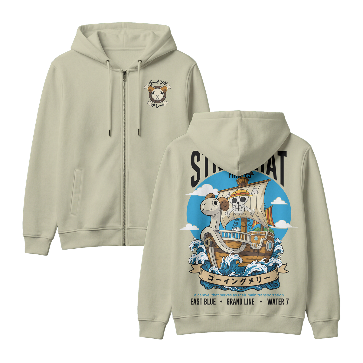 Anime One Piece Straw Hat Pirates Thousand Sunny Journey Zip-up Hoodie - RZM017