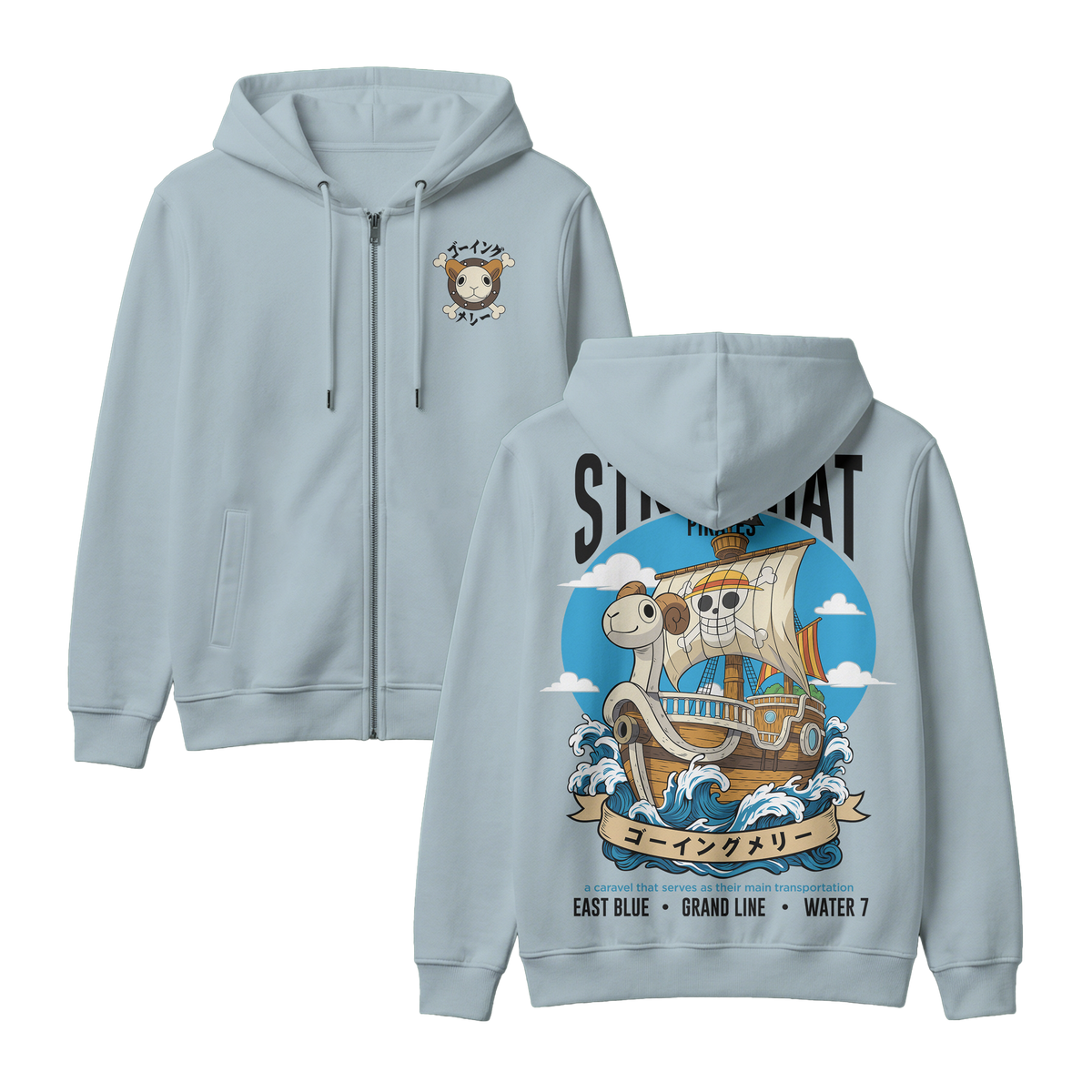 Anime One Piece Straw Hat Pirates Thousand Sunny Journey Zip-up Hoodie - RZM017
